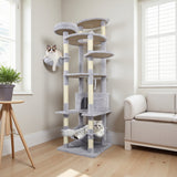 Gray Cat Tree with 3 Condos and Sisal Scratching Posts