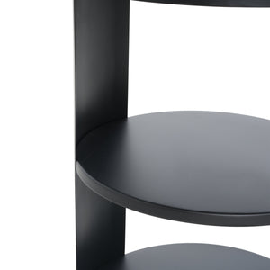 Indoor 3-Tier Metal Round Side Table with Sliding Door Cabinet