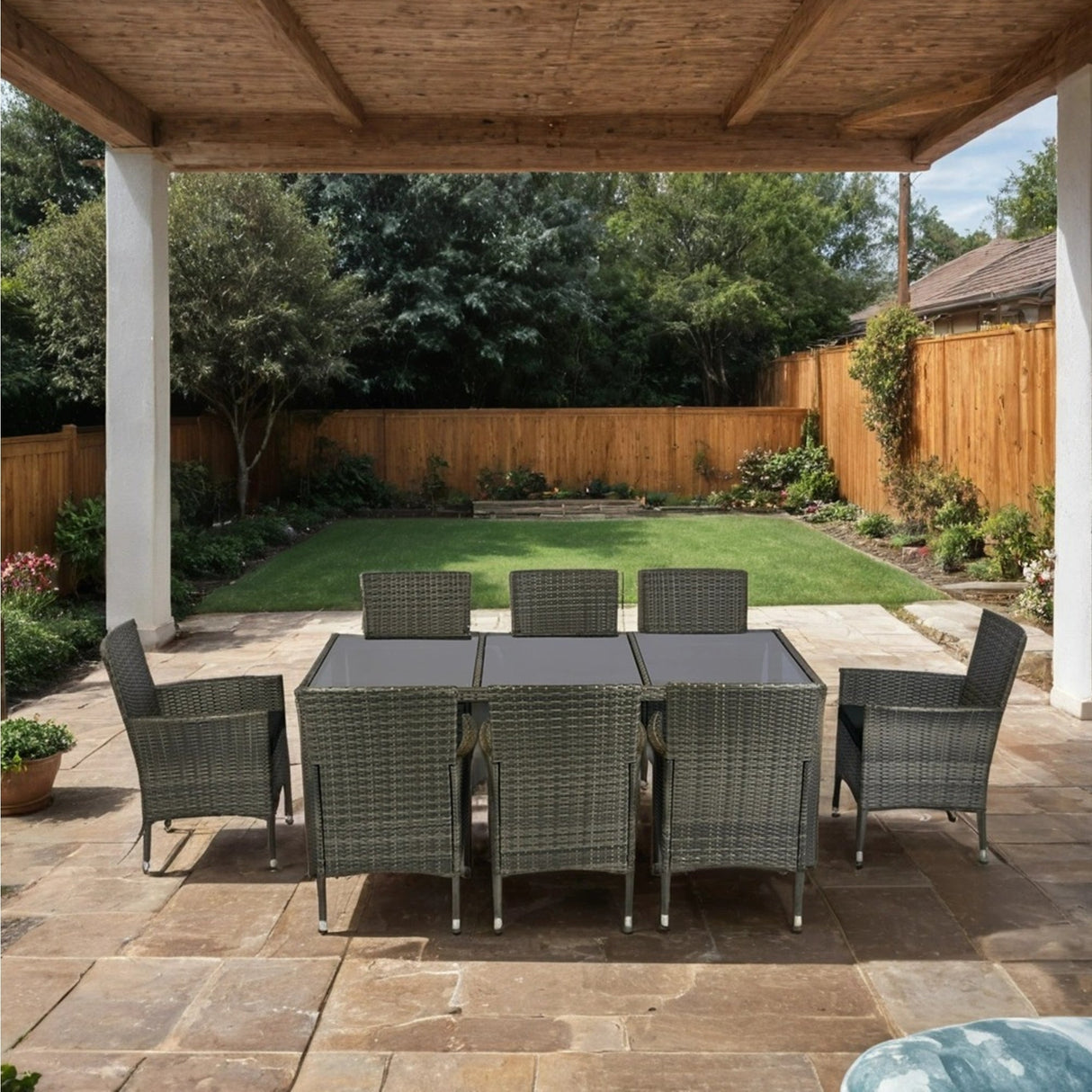 9 Piece Outdoor Patio Wicker Dining Set