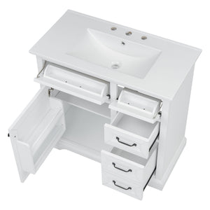 36" Bathroom Vanity With Sink, 2 Tip-Out Drawers, Soft Close Hinges