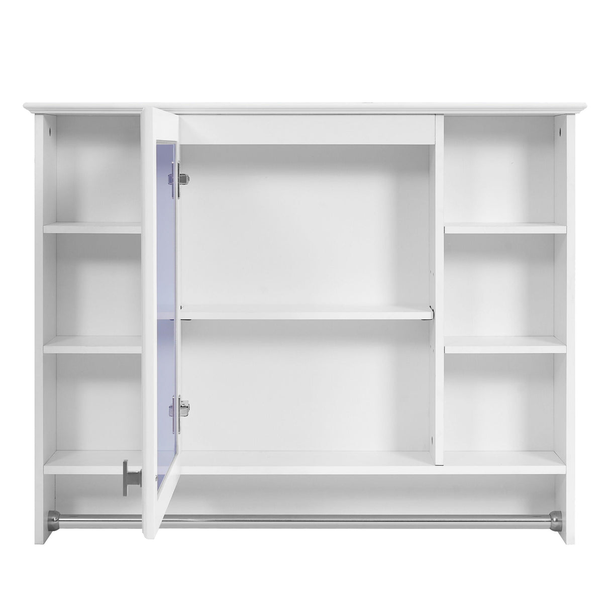 Modern Wall Mounted Mirror Cabinet With Adjustable Shelf, Soft Close Door, And Towel Bar