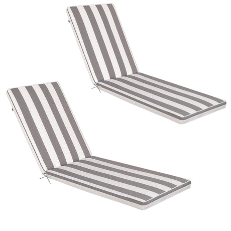 2PC Outdoor Lounge Cushion Replacement - grey and white stripe 74" length