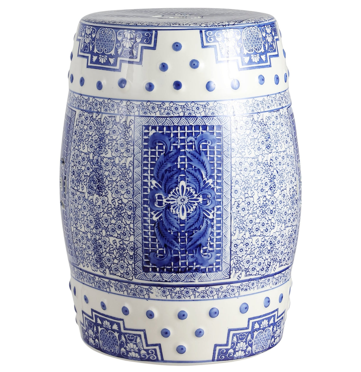 Acanthus chinoiserie ceramic drum garden stool - Tuesday Morning - Outdoor Tables