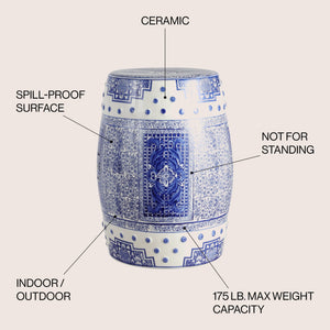Acanthus chinoiserie ceramic drum garden stool - Tuesday Morning - Outdoor Tables