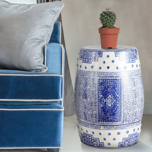 Acanthus chinoiserie ceramic drum garden stool - Tuesday Morning - Outdoor Tables