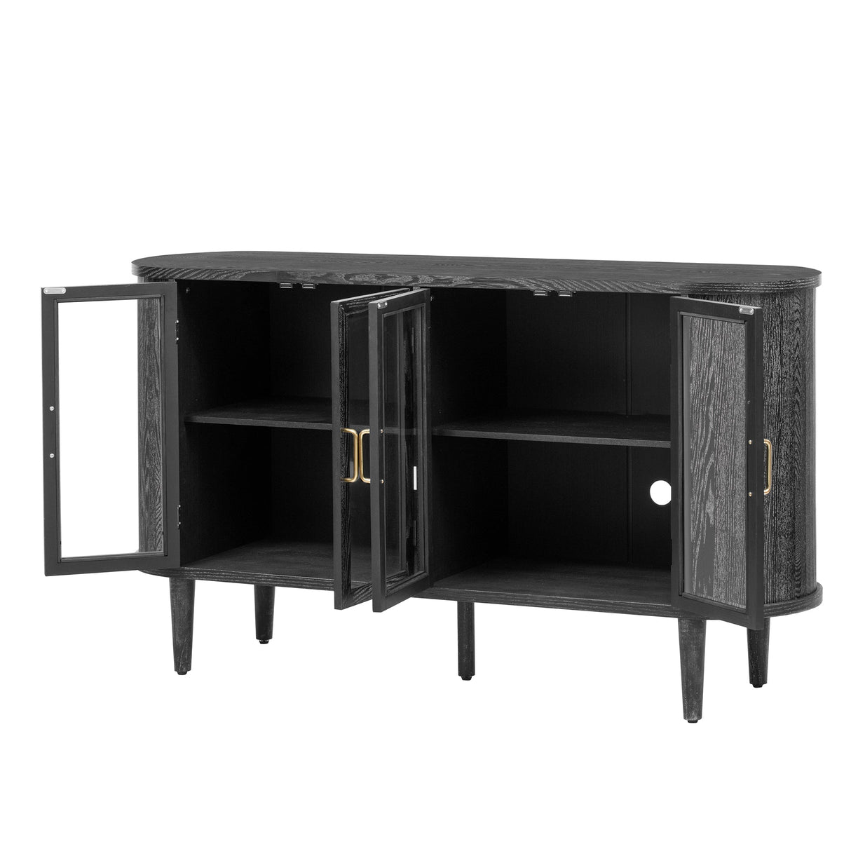 Wood Buffet Cabinet with Glass Doors and Adjustable Shelves