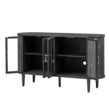 Wood Buffet Cabinet with Glass Doors and Adjustable Shelves
