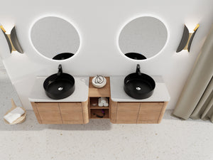 72" Wall-Mounted Bathroom Vanity With Ceramic Art Sink