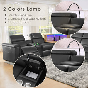 5-Seater Air Leather L-Shaped Powered Recliner Sofa Set with Motorized Lift Cabinet