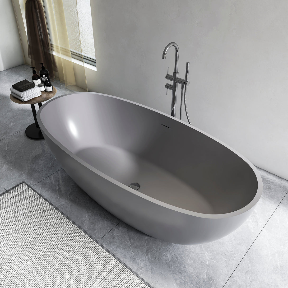 65.2 Inch Freestanding Solid Surface Soaking Bathtub