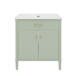 Bathroom Vanity with Sink and Adjustable Shelf - Soft Close Doors - Black, Green, or White