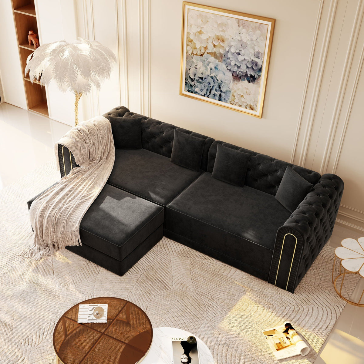 3-In-1 Convertible Sleeper Sofa With Movable Ottoman For Living Room