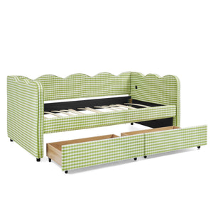 Gingham Daybed With USB Charging Port, Wave-Shaped Design