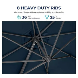 Round Cantilever Patio Umbrella With 360 Rotation & Infinite Tilt Adjustment