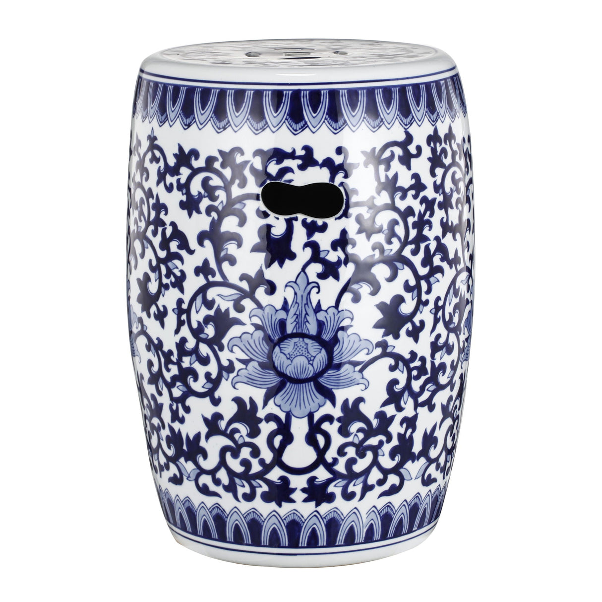 Ceramic Garden Stool, Small Side Tabel - White / Blue