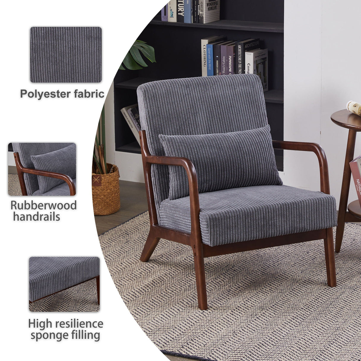 Accent Chair With Pillow And Wood Frame