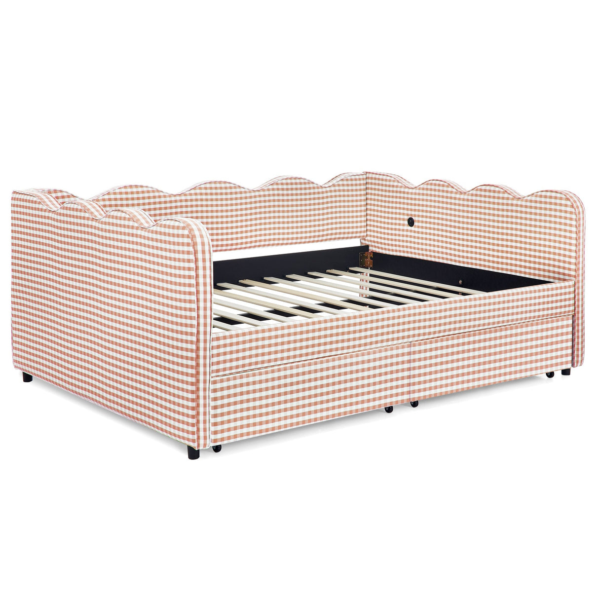Full Size Cozy Gingham Daybed with Two Storage Drawers