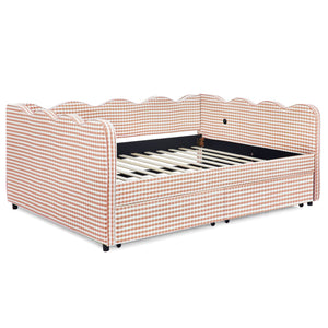 Full Size Cozy Gingham Daybed with Two Storage Drawers
