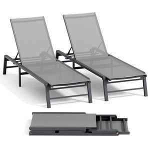 Assemble-Free Aluminum Outdoor Chaise Lounge Set of 2
