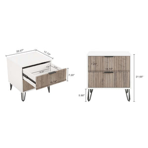Dumbo - Fluted Nightstand With 2 Drawers - Gray / White