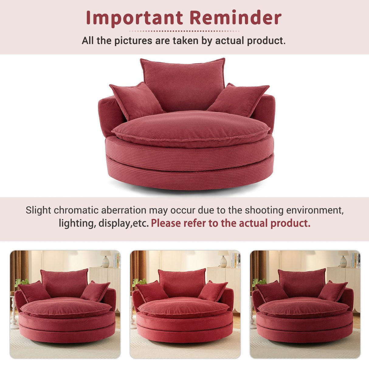 360° Swivel Accent Barrel Chair With Dual Layer Cushion And 3 Removable Pillows