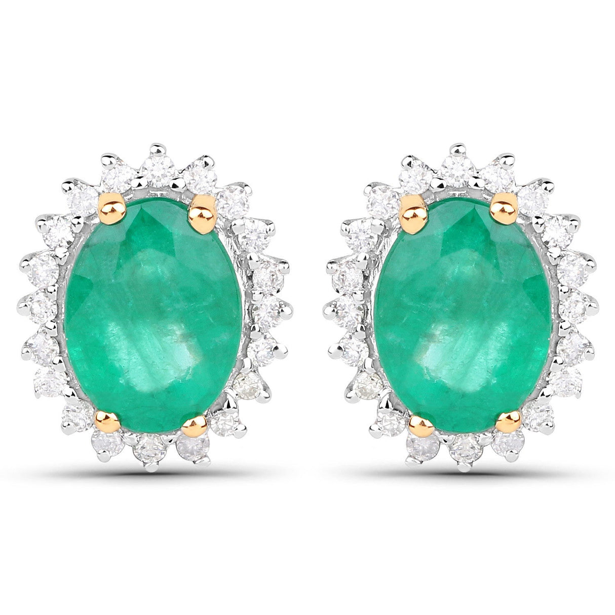 2.66 Carat Genuine Zambian Emerald and White Diamond 14K Yellow Gold Earrings