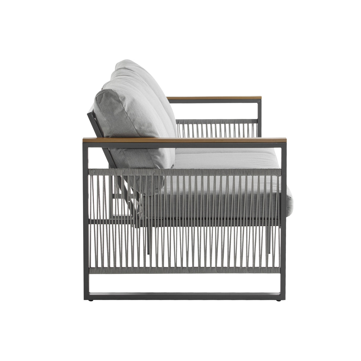 4-Piece Outdoor Metal Patio Furniture Set with Cushion - Grey & Natural