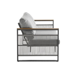 4-Piece Outdoor Metal Patio Furniture Set with Cushion - Grey & Natural