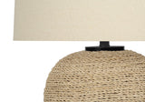25" Table Lamp with Rattan Base and Linen Drum Shade