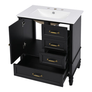 30" Bathroom Vanity With Sink, 3 Drawers, Adjustable Feet
