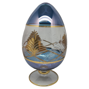Blue Glass Etched Egg With Gold Accents