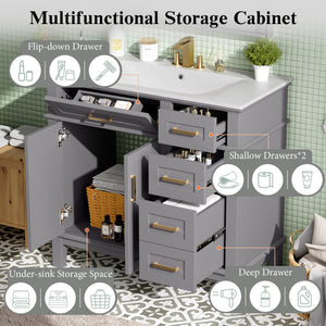 Modern Bathroom Vanity With Ceramic Sink, Soft Close Storage Cabinet