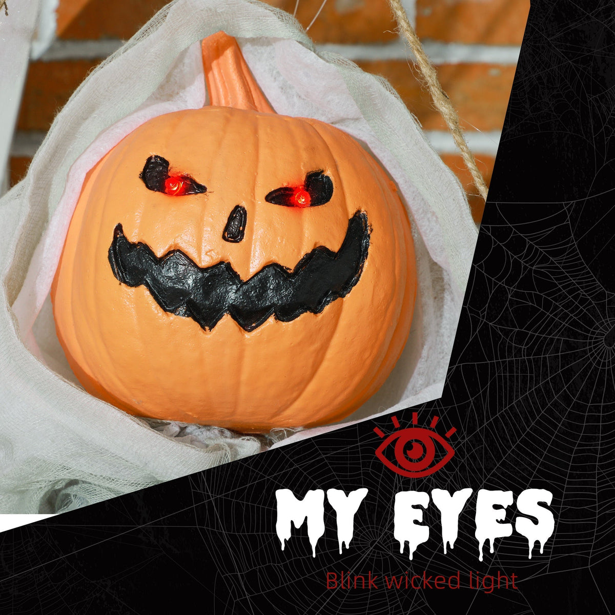 Outdoor Halloween Hanging Pumpkin Ghost with Light-Up Eyes and Sound - Orange