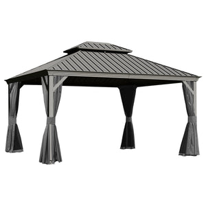 13x15FT Outdoor Hardtop Gazebo with Galvanized Steel Double Roof