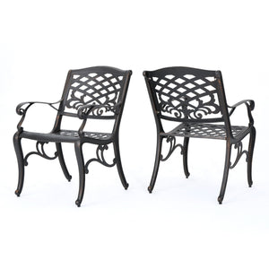 Luminea Outdoor Aluminum Dining Chair with Scroll Design, Lattice Pattern, and Cabriole Legs - Copper