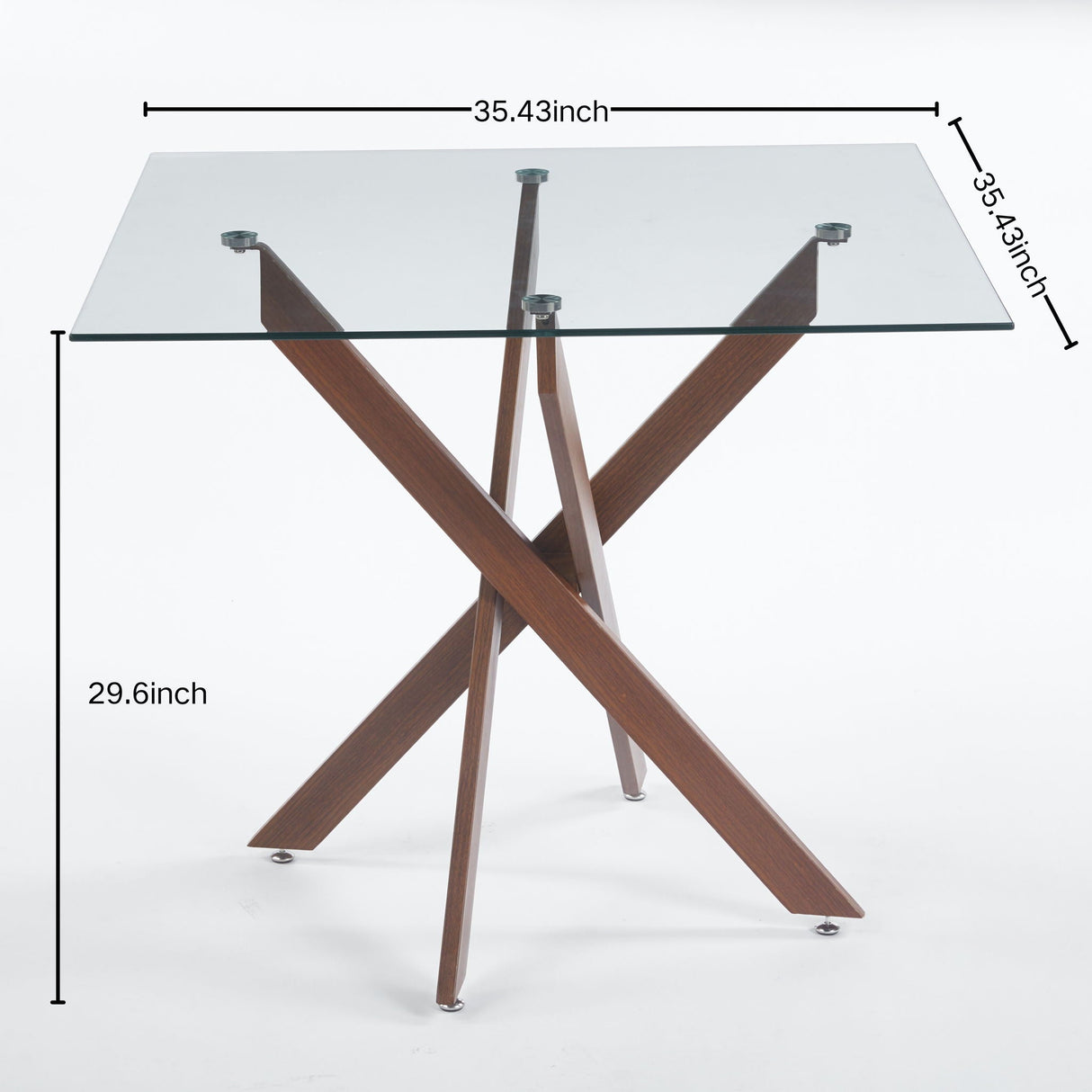 Dining Table With Cross Metal Leg And Tempered Glass, Modern Space Saving Kitchen Table For Living Room Legs, Square Table