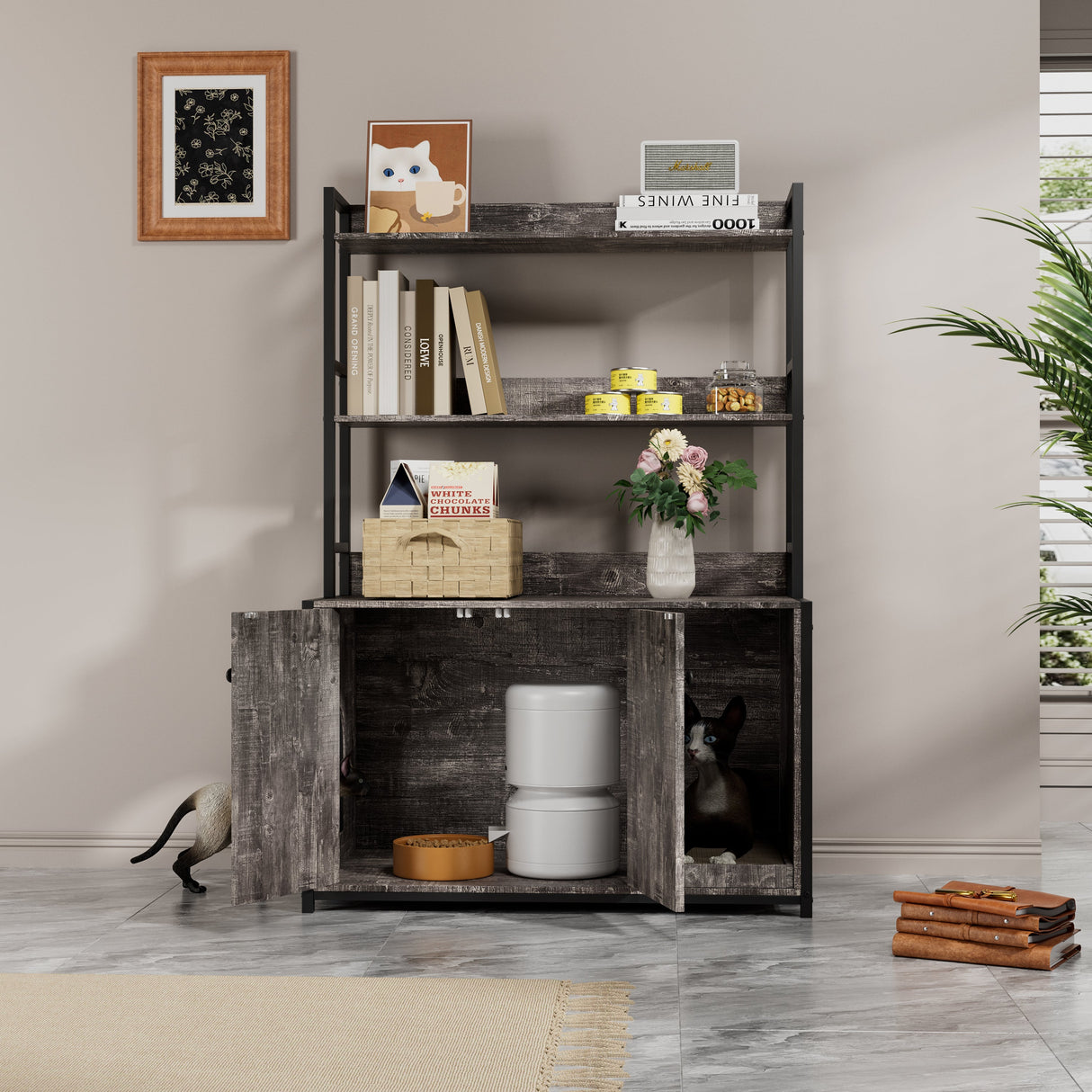 Large Cat Litter Box Enclosure With Shelf Storage