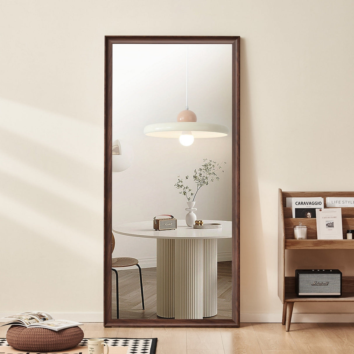 Vintage Full Length Mirror 70'x 31' Wall-Mounted with Faux Wooden Frame in Brown