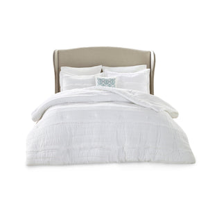 5 Piece Microfiber Ruffled Comforter Set White California King