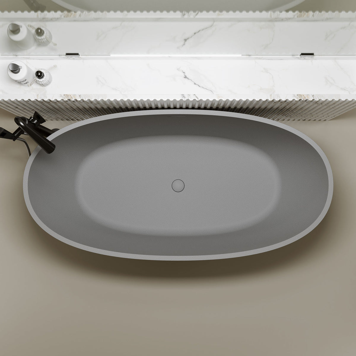 63" Freestanding Bathtub Resin Stone Soaking Bathtub