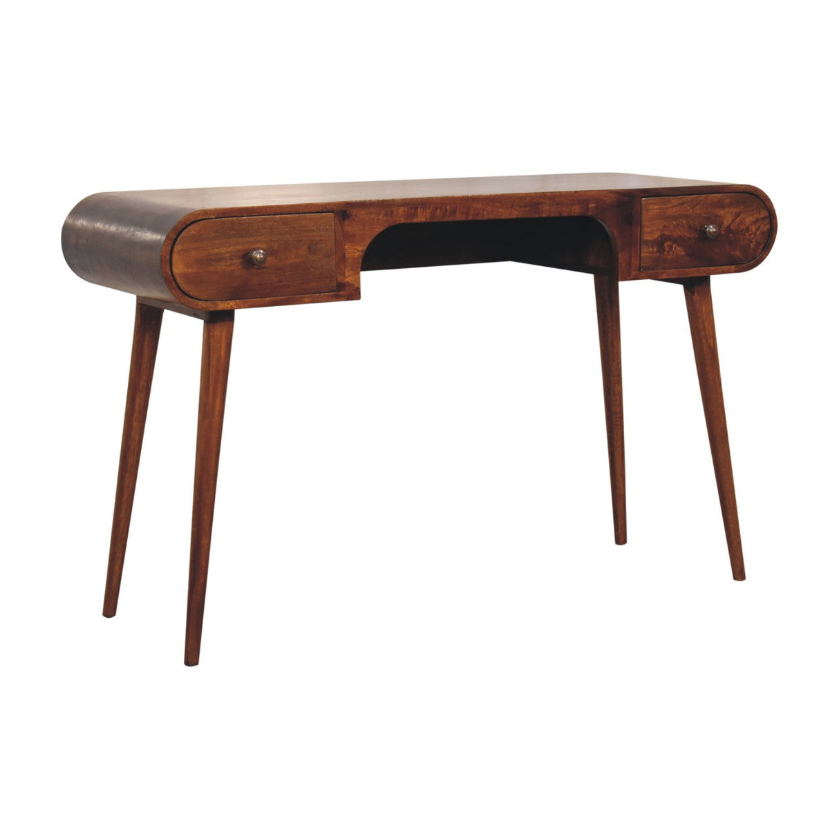 Solid Wood London Arch Writing Desk, 2-Drawers, Chestnut