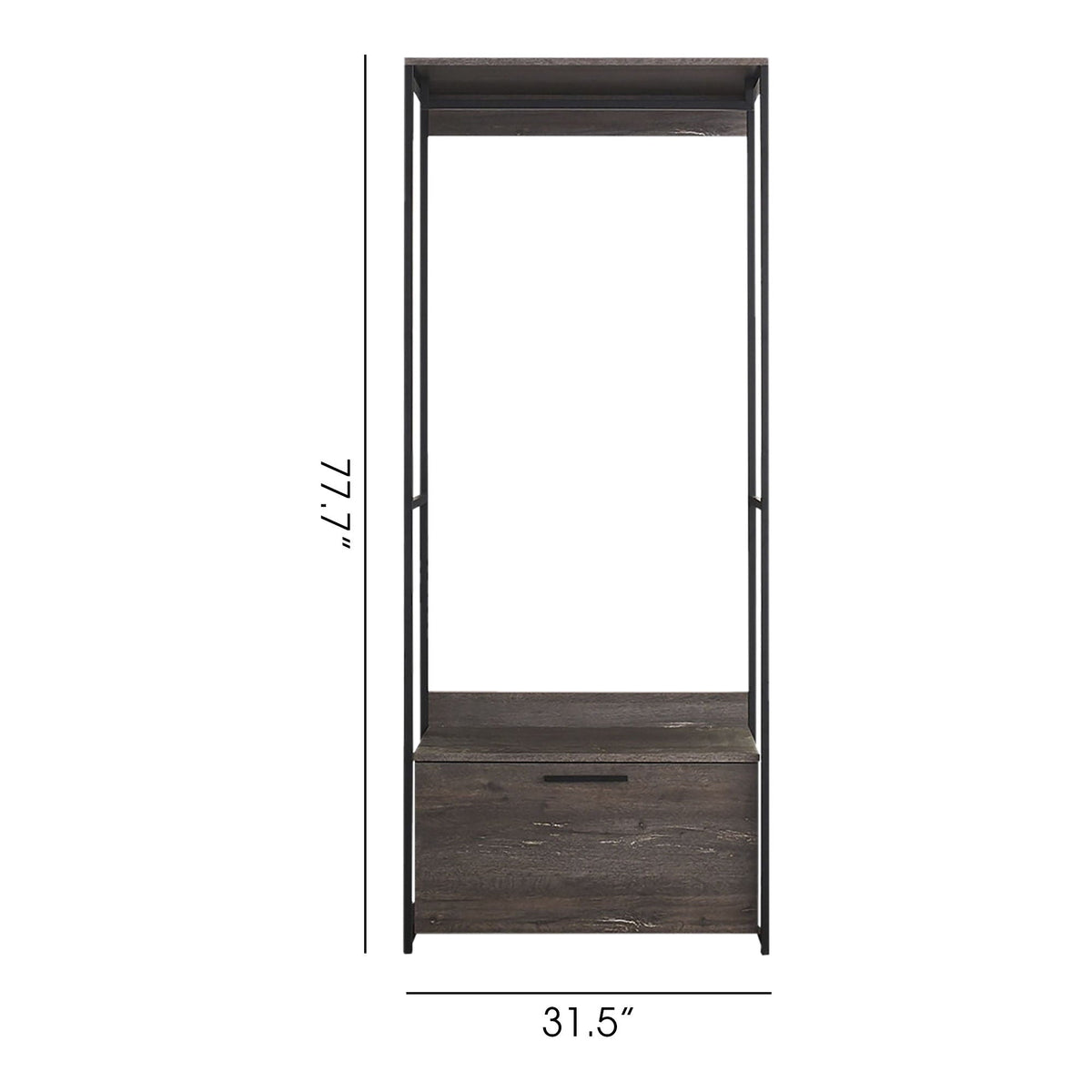 Dark Brown Walk-In Closet with Three Drawers and Shelf - Spacious, Eco-Friendly Storage