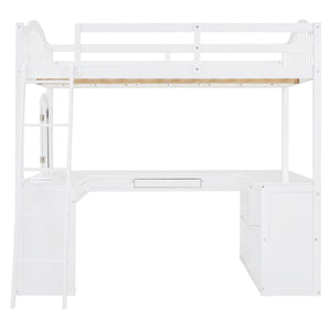 Loft Bed With Drawers, Cabinet, Shelves With Desk