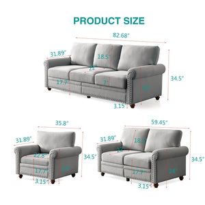 Living Room Single Seat Sofa Chair with Wood Legs in Grey Fabric