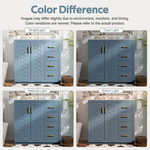 Bathroom Vanity With Sink, Storage Cabinet, Freestanding Set With 3 Drawers & Soft Closing Doors - Indigo