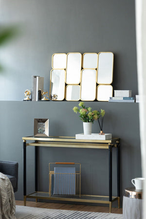 Mirror With en Metal Framed Decorative Rectangle Mirror For Bedroom Dressing Room, Hallway Or Living Spac - Gold