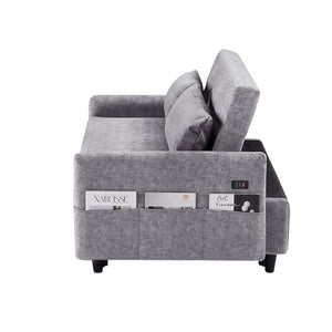Pull Out Sleep Sofa Bed Loveseats Sofa Couch With Adjsutable Backrest, Storage Pockets, 2 Soft Pillows, USB Ports For Living Room, Bedroom, Apartment, Office