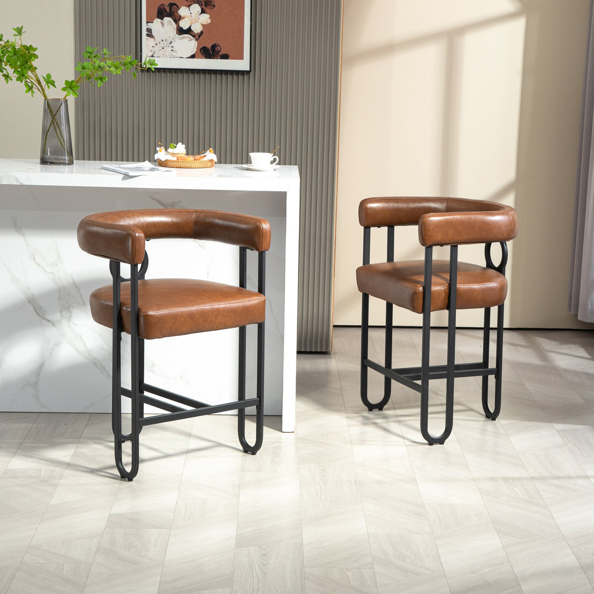 Household bar stools set of 2, modern upholstered with back