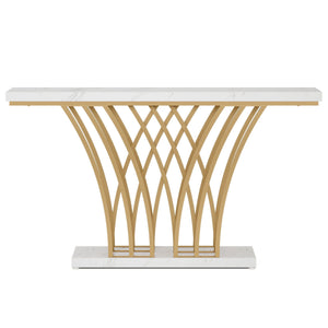 Console Table With Grid Base For Living Hallway - White / Gold