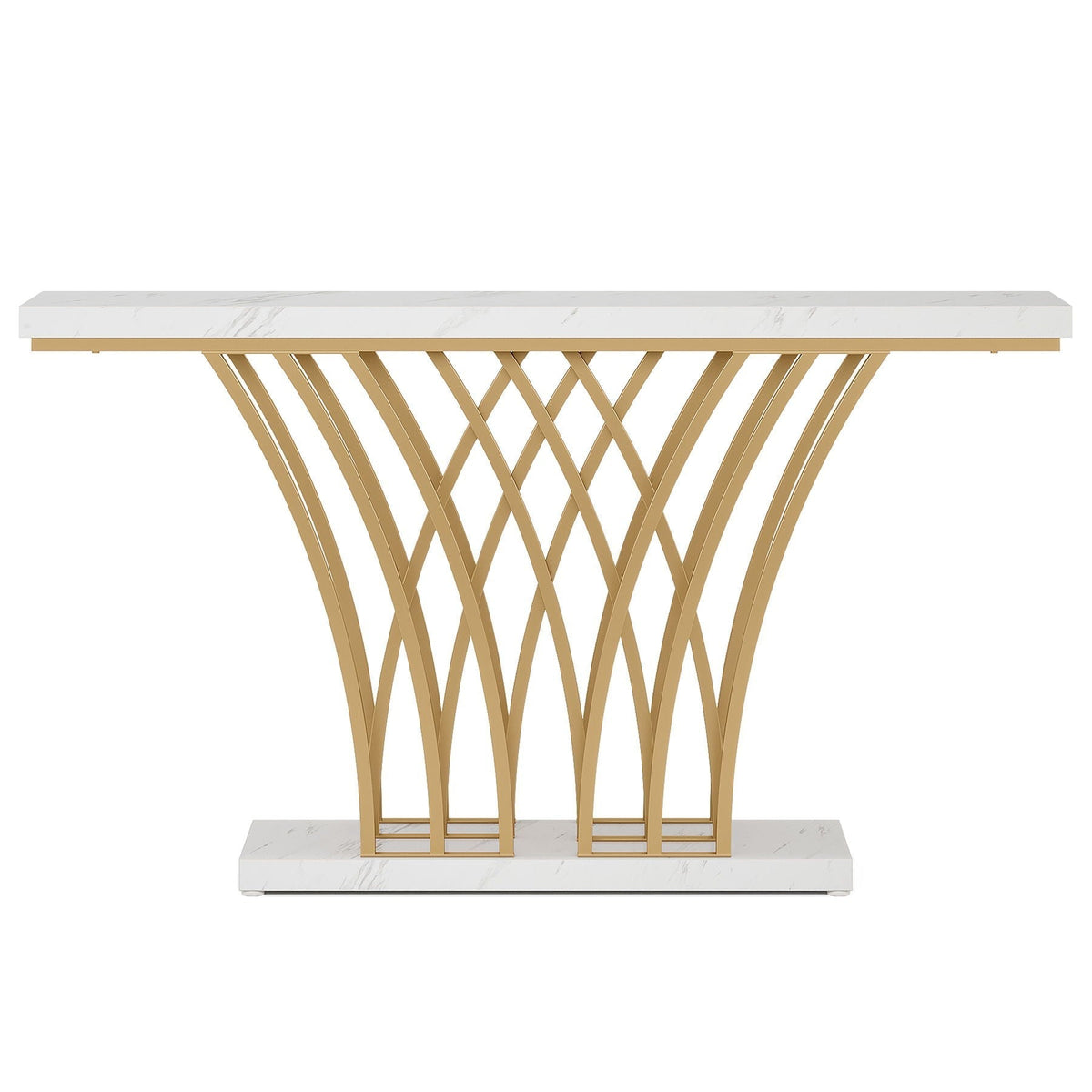 Console Table With Grid Base For Living Hallway - White / Gold